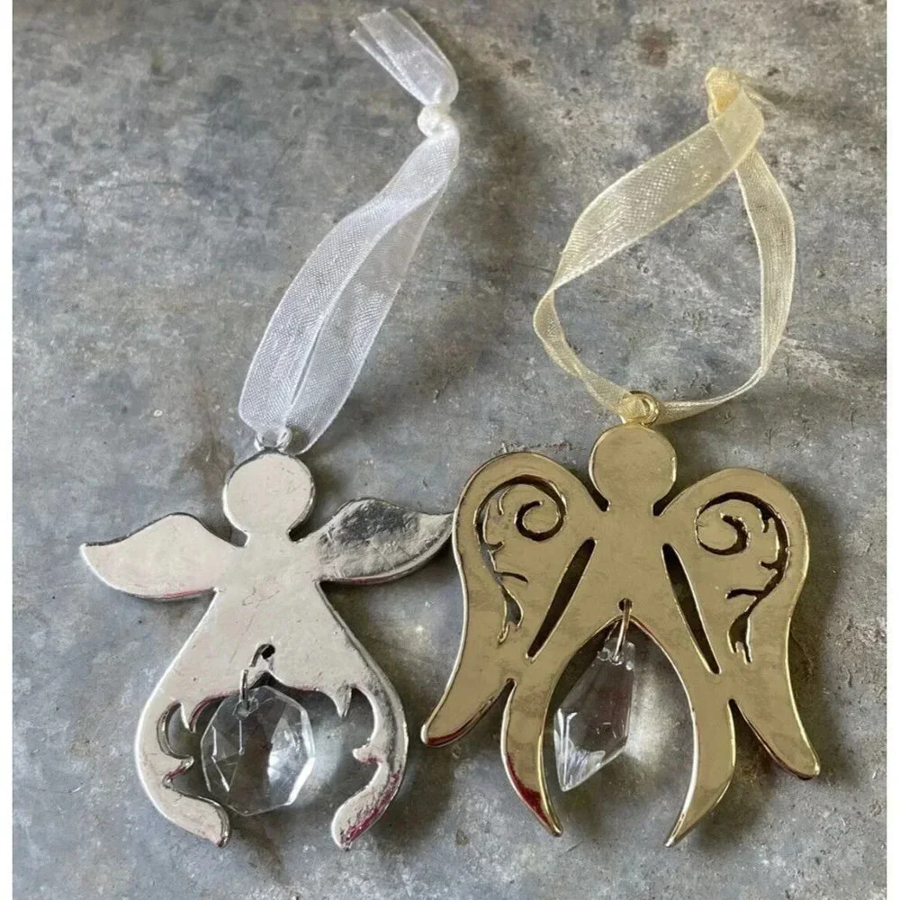Set Of 2 Gold Silver‎ Tone  Angels Christmas Ornament Decor
